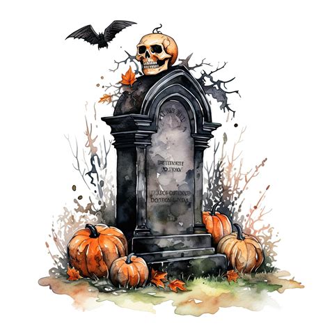 Premium AI Image | Watercolor Spooky Halloween Tombstone