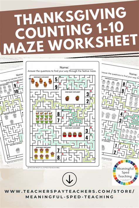 Thanksgiving Math Counting 1-10 Mazes No Prep Printable Worksheet | Printable worksheets, Math ...