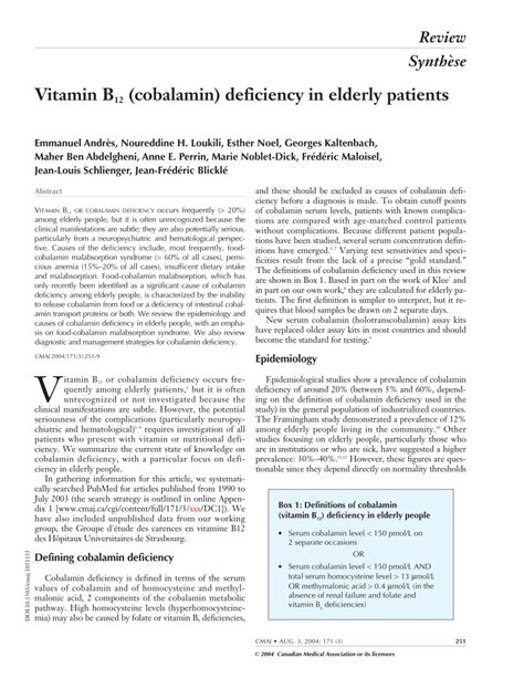 (PDF) Vitamin B12 (cobalamin) deficiency in elderly patients