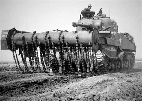 The crab was an M4 Sherman tank fitted with a flail which pounded the ground ahead of the ...