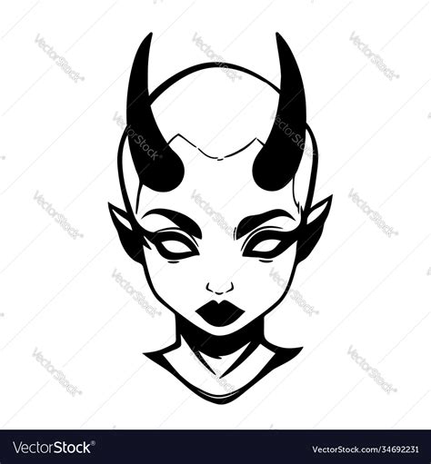 Demon girl head with horns Royalty Free Vector Image