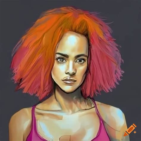 Nathalie emmanuel with orange hair and pink tank top