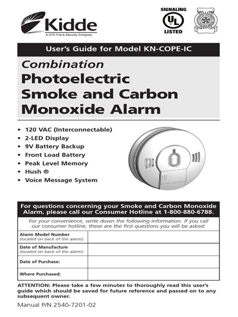 Kidde Smoke and Carbon Monoxide Alarm KN COPE IC User's Guide | Stove | Hvac