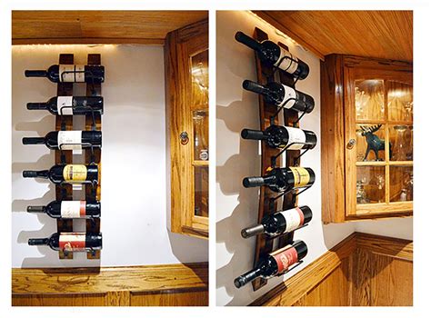 Wall Mounted Wine Rack Barrel Stave Hanging Wooden Wine Rack Handcarved 6 Bottle Barrel Stave ...
