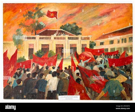 A communist propaganda painting showing celebrations after the 1945 August Revolution when Ho ...