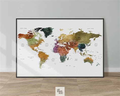 World Map Wall Art World Map Large World Map Print Detailed - Etsy