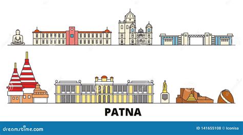 India, Patna City Skyline Isolated Vector Illustration, Icons ...