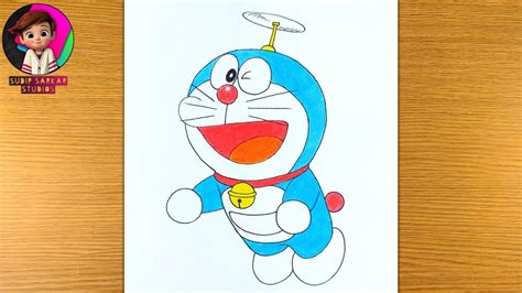 how to draw Doraemon flying with bamboo copter step by step || Doraemon Easy drawing - YouTube