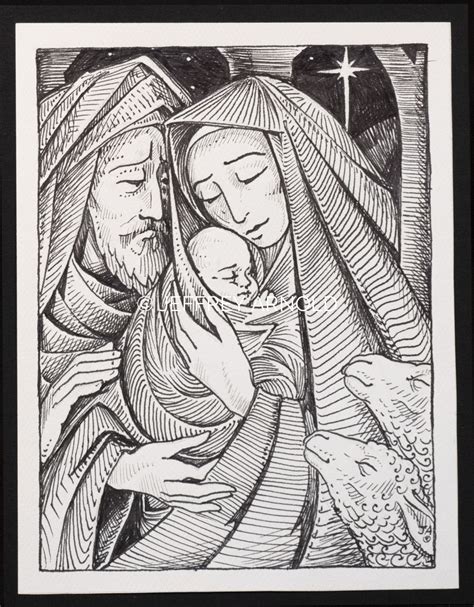 Mary and Joseph 1 | Pen and Ink Illustration