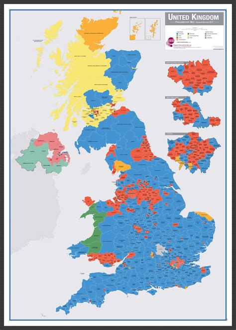 UK Parliamentary Constituency Boundary Map (Wood Frame Black)