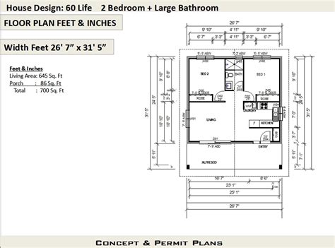 2 Bedroom House Plan 700 Sq. Feet or 65 M2 2 Small Home - Etsy