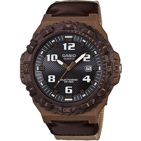 Men's Solar Powered Analog Watch with Brown Cloth Strap - Walmart.com