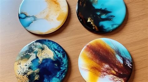 4 Oval Coasters With Different Colored Paints On Them Background, Resin Coasters With Picture ...