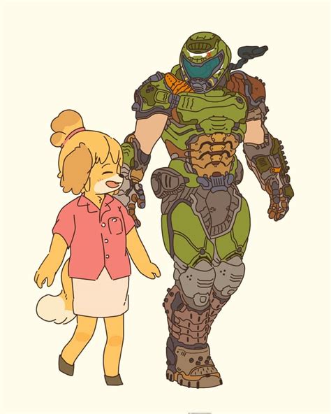 created an isabelle and doomguy drawing using one of my favourite ...