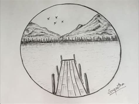 Scenery Drawing Sketch In Circle - Goimages I