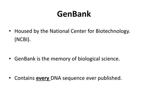 PPT - Nucleotide Databases: Genbank PowerPoint Presentation, free download - ID:1605573