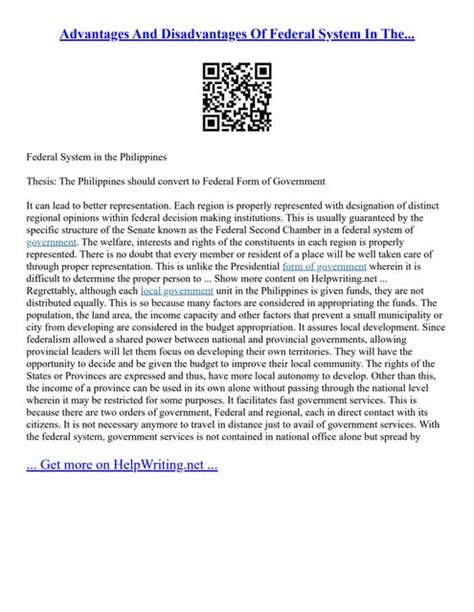 Advantages And Disadvantages Of Federal System In The... | PDF