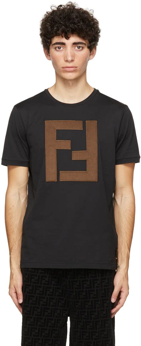 Fendi: Black 'FF' Patch T-Shirt | SSENSE