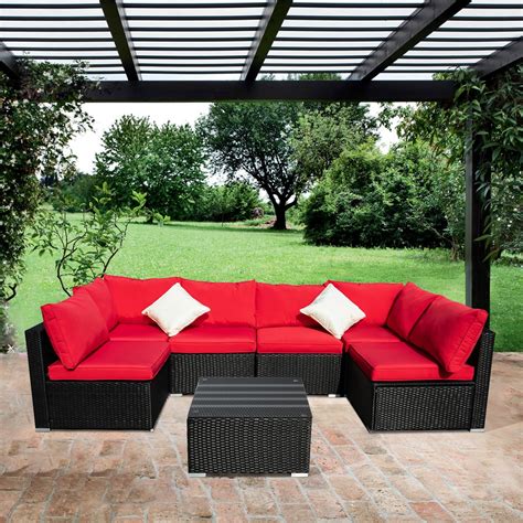 Ainfox 7 Pieces Outdoor Patio Furniture sets Steel Frame PE Rattan ...