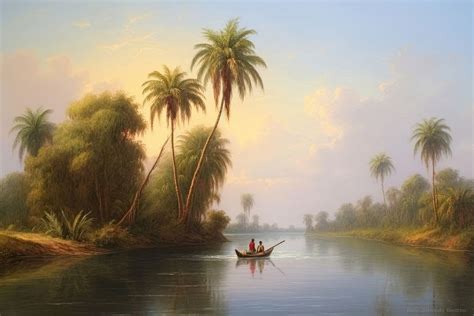 Nile river painting landscape outdoors. | Free Photo Illustration ...