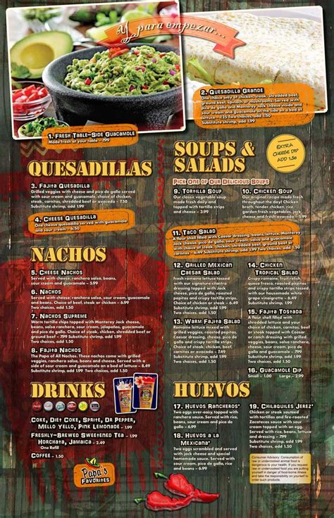 Papa's and Beer Mexican - Lunch Menu