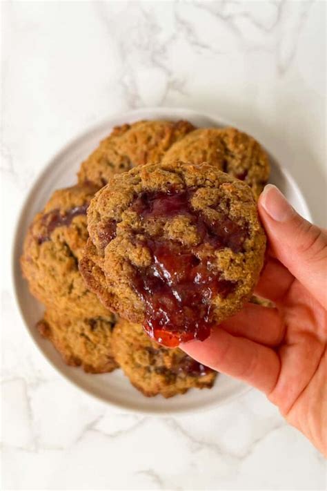 GF Peanut Butter Cookies with Strawberry Jam - Feasty Travels