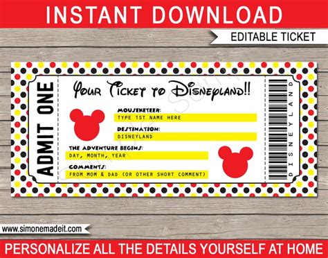 Any Occasion Disneyland Ticket - polka dot | Boletos imprimibles ...