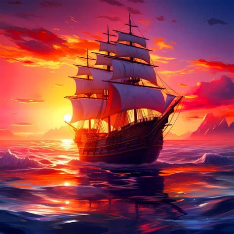 Premium AI Image | Beautiful Galleon At Sunset