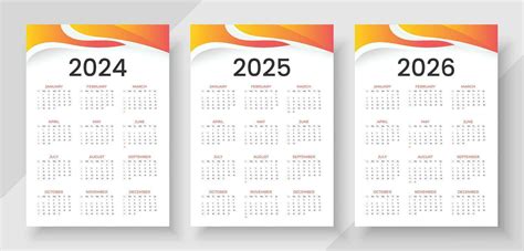 calendario 2024, 2025, 2026. sencillo vertical calendario diseño modelo. semana empieza en ...