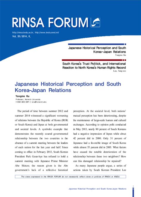 (PDF) Japanese Historical Perception and South Korea-Japan Relations | Yangmo Ku - Academia.edu