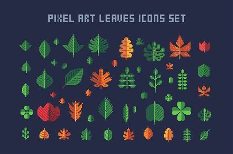 Pixel art leaves icons set by VectorPixelStar on @creativemarket ...