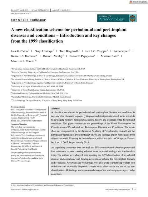 A New Classification Scheme For Periodontal and Peri-Implant Diseases and Conditions ...