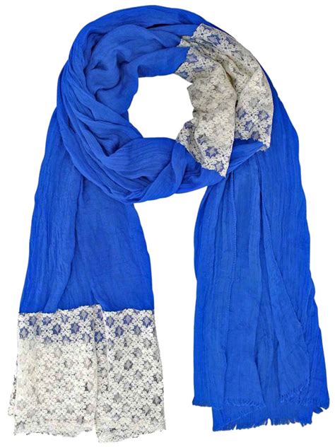 Royal Blue Solid & Lace Mixed Lightweight Scarf – Luxury Divas