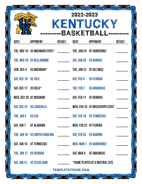 2023 Kentucky Basketball Schedule | 2023 Calendar