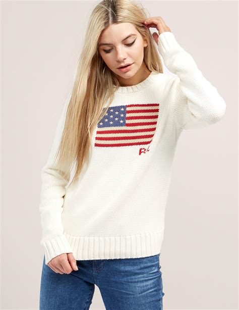 Polo Ralph Lauren Womens Flag Knitted Jumper Cream in Natural | Lyst