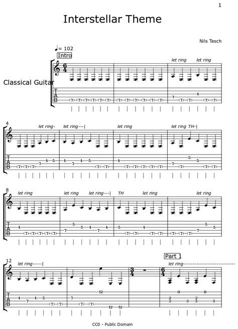 Interstellar Theme - Sheet music for Classical Guitar