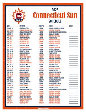 Printable2023 Connecticut Sun Basketball Schedule