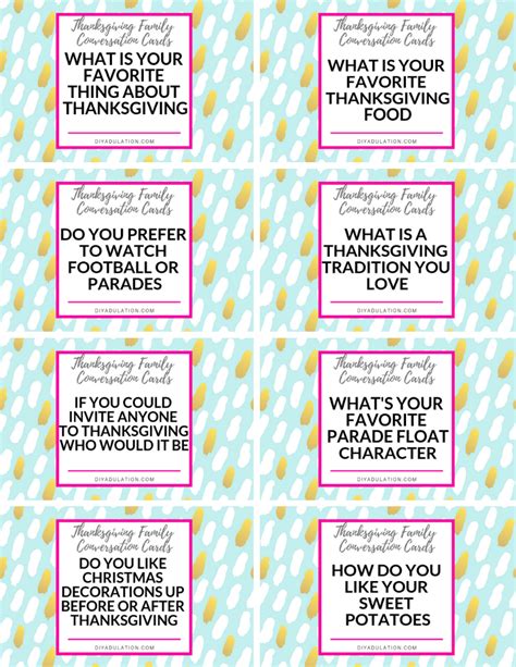 Free Printable Thanksgiving Family Dinner Conversation Cards - DIY Adulation