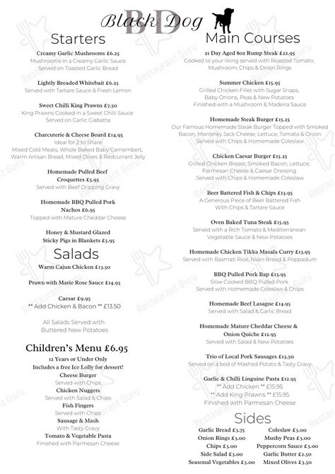 Menu at The Black Dog pub & bar, Waltham Chase