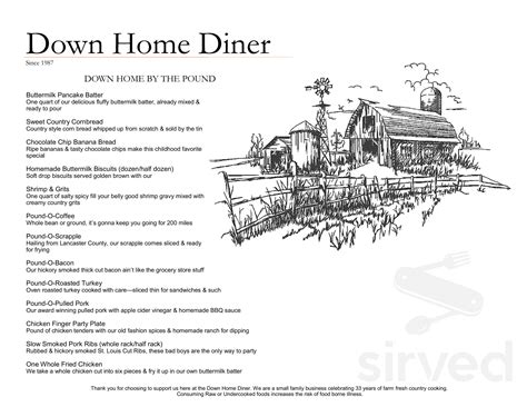 Down Home Diner menu in Philadelphia, Pennsylvania, USA