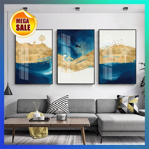 Ocean Art Painting, Gold Abstract Painting, Flower Painting Canvas, 3 Piece Painting, 3 Piece ...