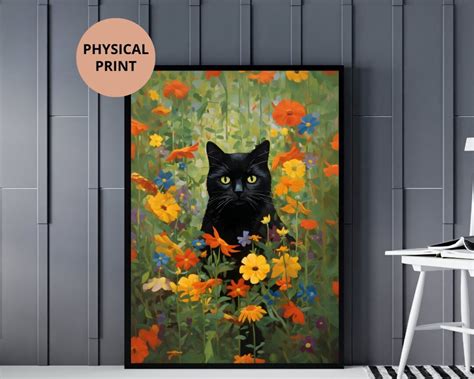 Klimt Flowers Cat Wall Art, Gustav Klimt Garden Cat Print, Black Cat ...