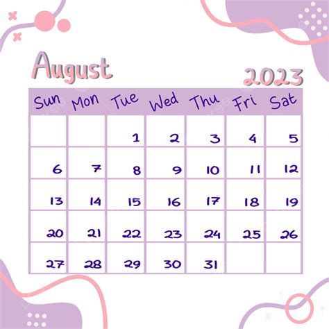 Handwriting Calendar 2023 August Purple Pastel Theme, 2023 Clipart, 2023, Calendar PNG ...