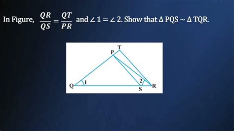 In Figure, QR/QS = QT/PR and ∠1 = ∠2. Show that ΔPQS ~ ΔTQR#triangles #cbseclass10maths - YouTube