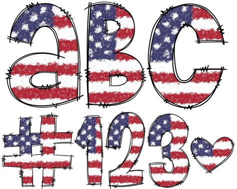 Doodle Letters USA Flag Clipart, Letters Clip Art, Digital Fourth of ...