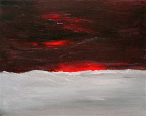 Dramatic Sky Red Sunset Abstract Landscape Painting Winter