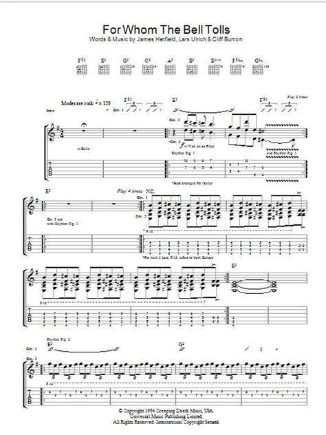 Metallica For Whom The Bell Tolls Sheet Music Notes, Chords | Sheet ...