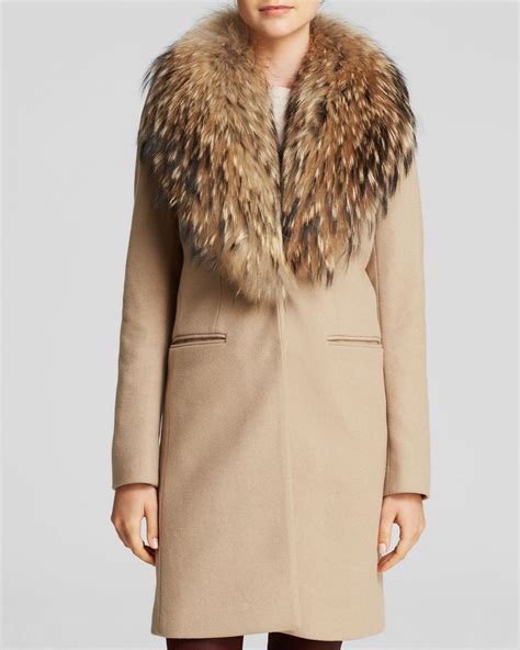 Sam. Crosby Wool Coat With Fur Trim in Brown (Camel) | Lyst