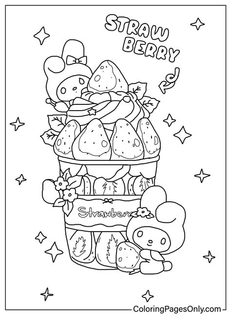 My Melody with Strawberry Coloring Pages - Free Printable Coloring Pages