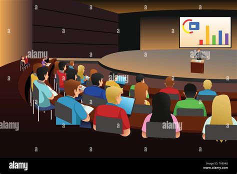 A vector illustration of college students listening to the professor in the auditorium Stock ...